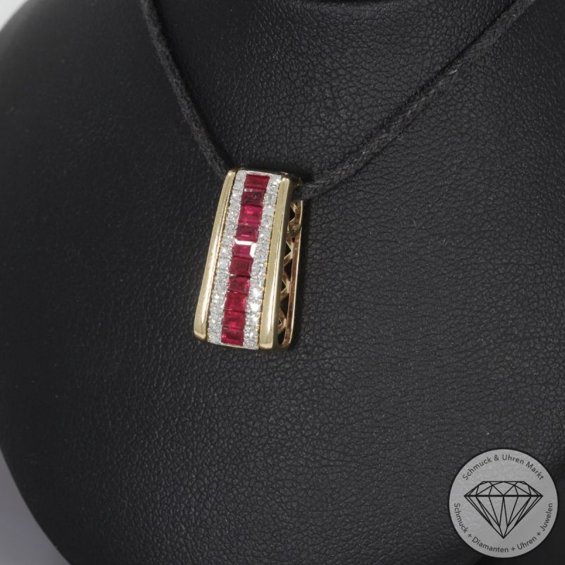 Wert 1850 € Diamant Rubin Anhänger in 585er 14 K Gelbgold - 99205