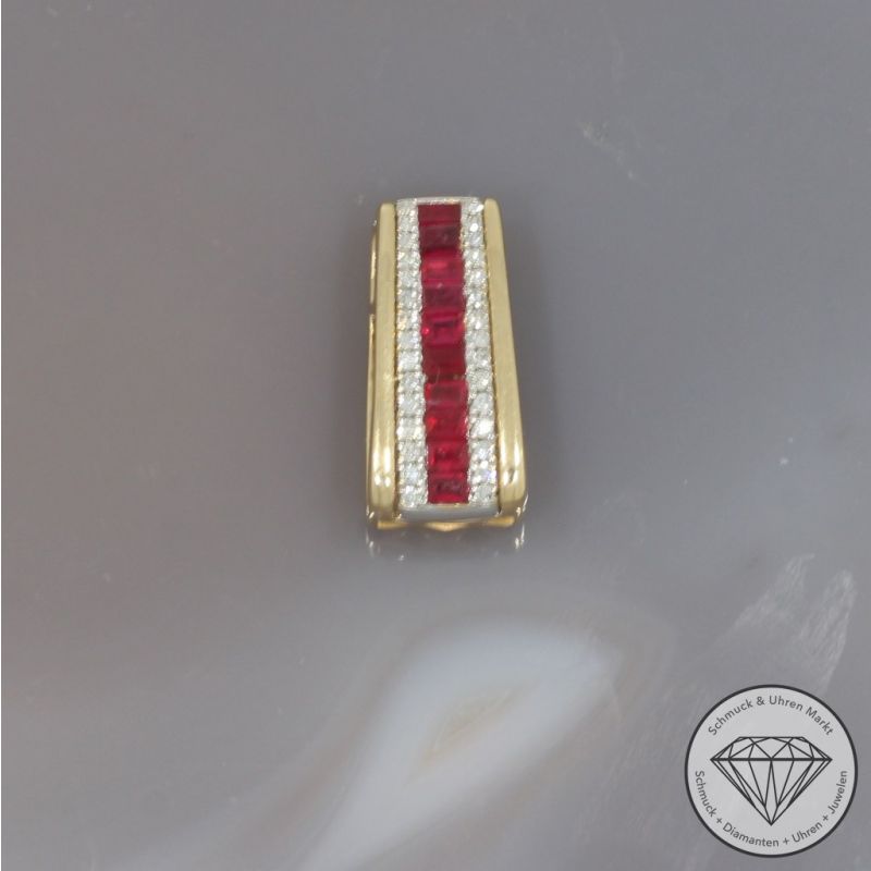 Wert 1850 € Diamant Rubin Anhänger in 585er 14 K Gelbgold - 99205
