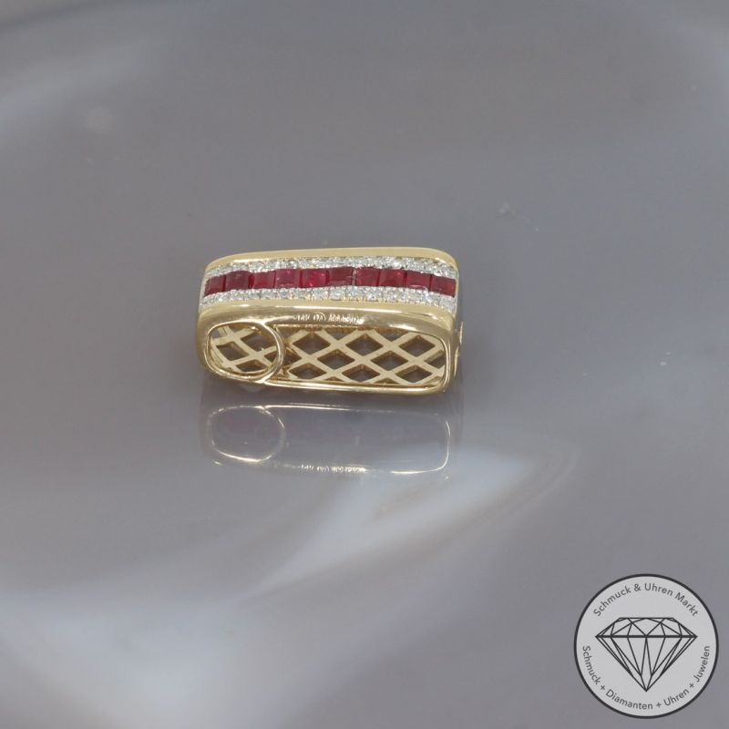 Wert 1850 € Diamant Rubin Anhänger in 585er 14 K Gelbgold - 99205
