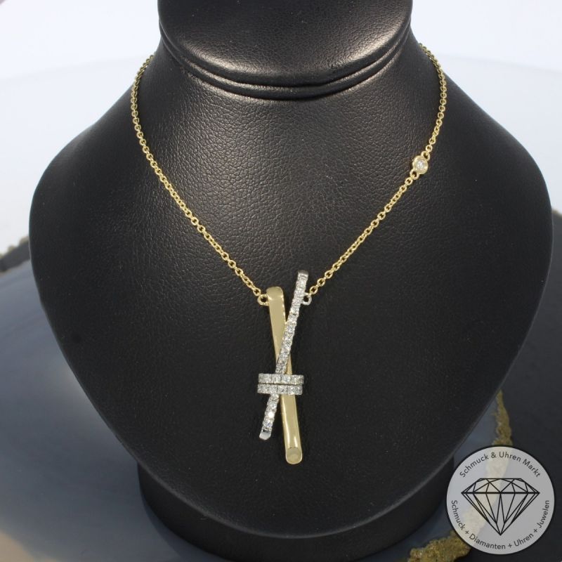 Wert 2650 € Bicolor Brillant Collier (0,30 carat) in 585er 14 K Gold - 99210