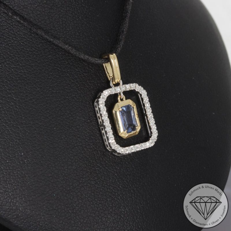 Wert 2150 € Diamant Saphir Anhänger in 585er 14 K Gelbgold & 950er Platin - 99212
