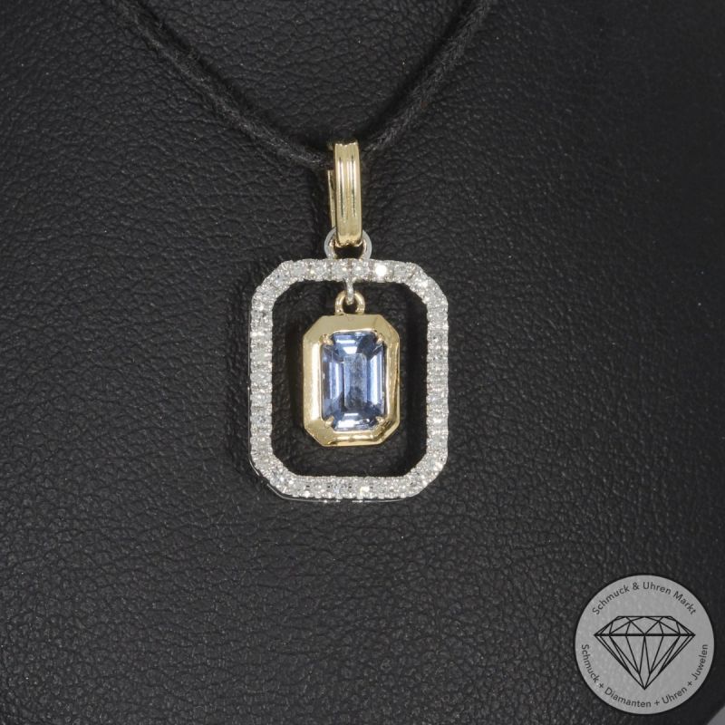 Wert 2150 € Diamant Saphir Anhänger in 585er 14 K Gelbgold & 950er Platin - 99212