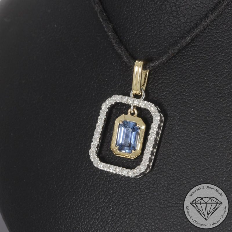 Wert 2150 € Diamant Saphir Anhänger in 585er 14 K Gelbgold & 950er Platin - 99212