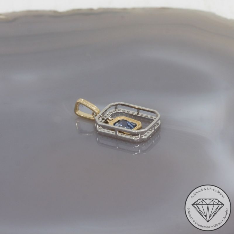 Wert 2150 € Diamant Saphir Anhänger in 585er 14 K Gelbgold & 950er Platin - 99212