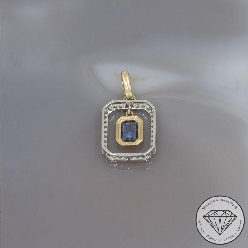 Wert 2150 € Diamant Saphir Anhänger in 585er 14 K Gelbgold & 950er Platin - 99212