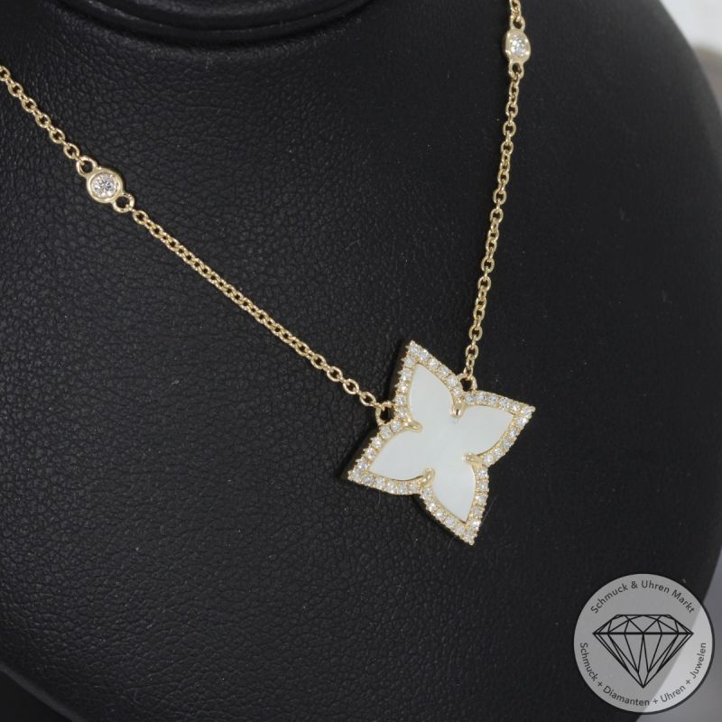 Wert 2290 € Brillant Perlmutt Collier in 585er 14 K Gelbgold - H29