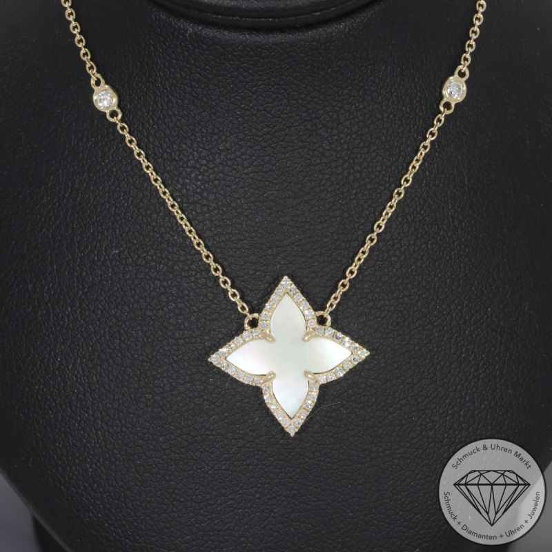 Wert 2290 € Brillant Perlmutt Collier in 585er 14 K Gelbgold - H29