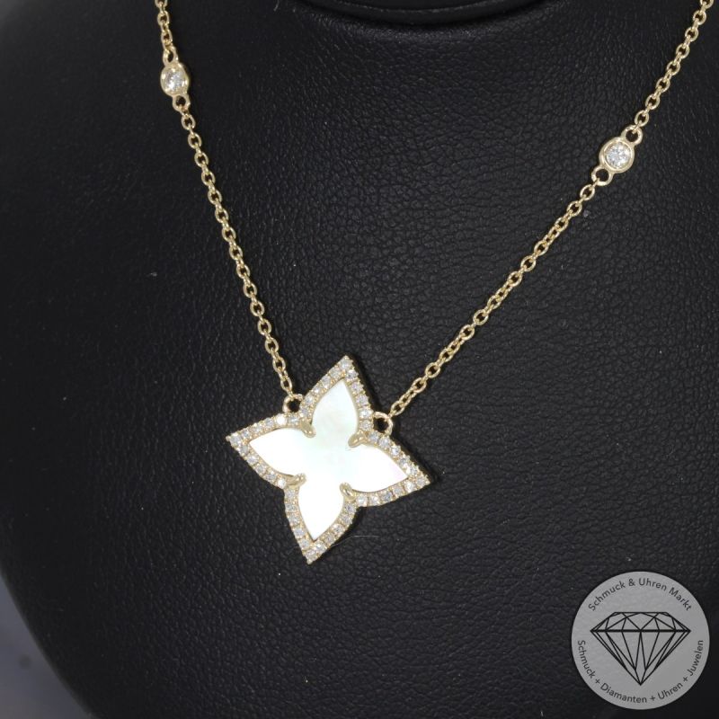 Wert 2290 € Brillant Perlmutt Collier in 585er 14 K Gelbgold - H29