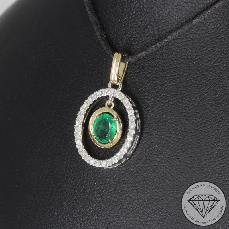Wert 1750 € Diamant Smaragd Anhänger in 585er 14 K Gelbgold & 950er Platin - 99218