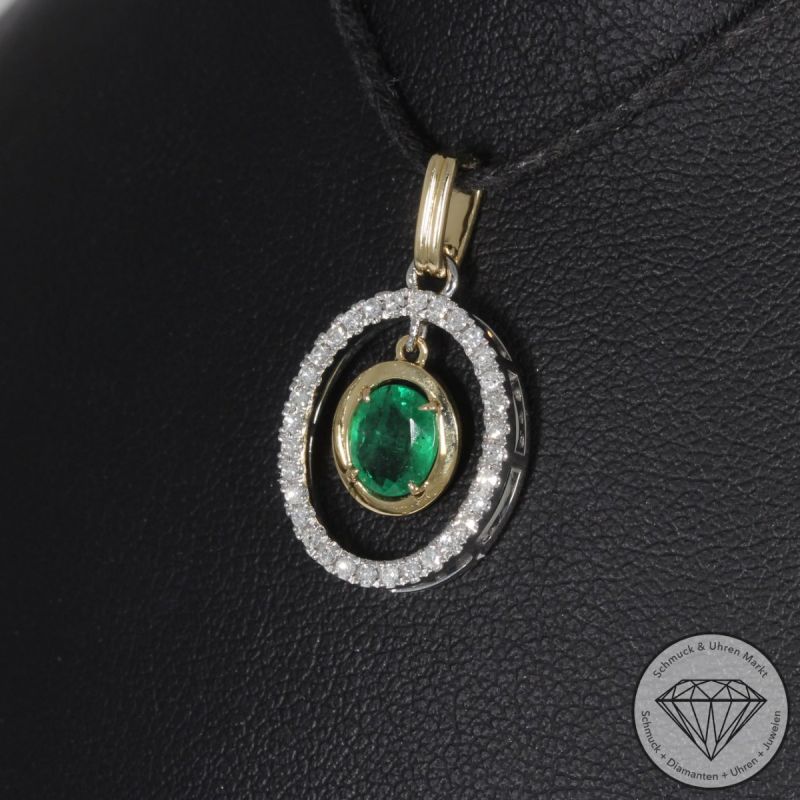 Wert 1750 € Diamant Smaragd Anhänger in 585er 14 K Gelbgold & 950er Platin - 99218