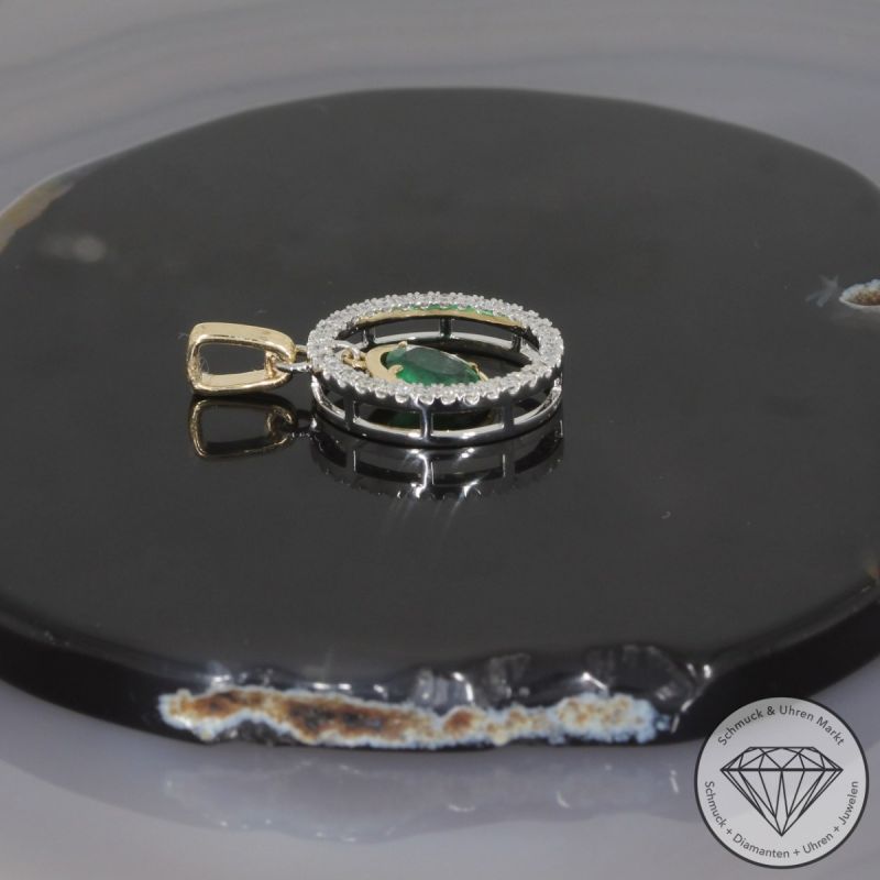 Wert 1750 € Diamant Smaragd Anhänger in 585er 14 K Gelbgold & 950er Platin - 99218