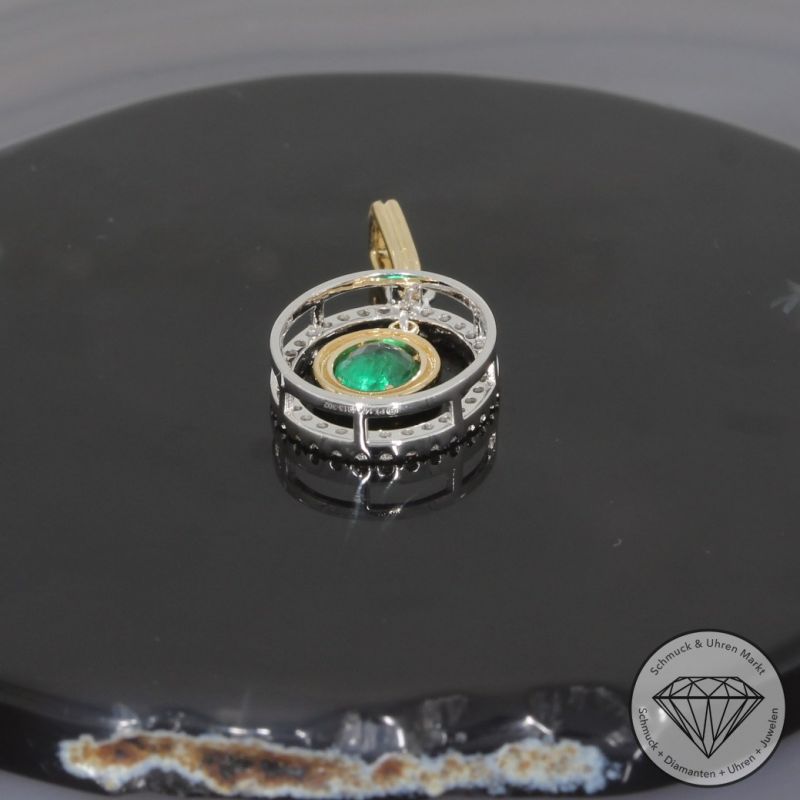 Wert 1750 € Diamant Smaragd Anhänger in 585er 14 K Gelbgold & 950er Platin - 99218