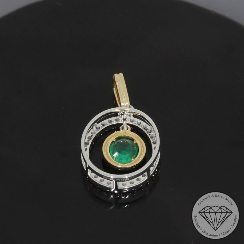Wert 1750 € Diamant Smaragd Anhänger in 585er 14 K Gelbgold & 950er Platin - 99218