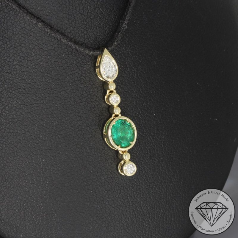Wert 2290 € Brillant Diamant Smaragd Anhänger in 585er 14 K Gelbgold - 99224