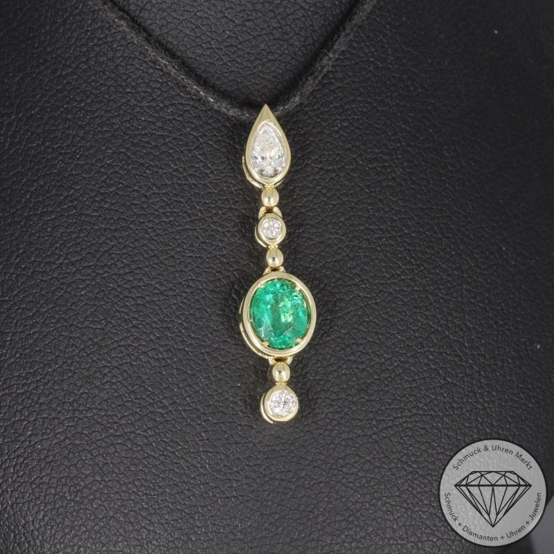Wert 2290 € Brillant Diamant Smaragd Anhänger in 585er 14 K Gelbgold - 99224