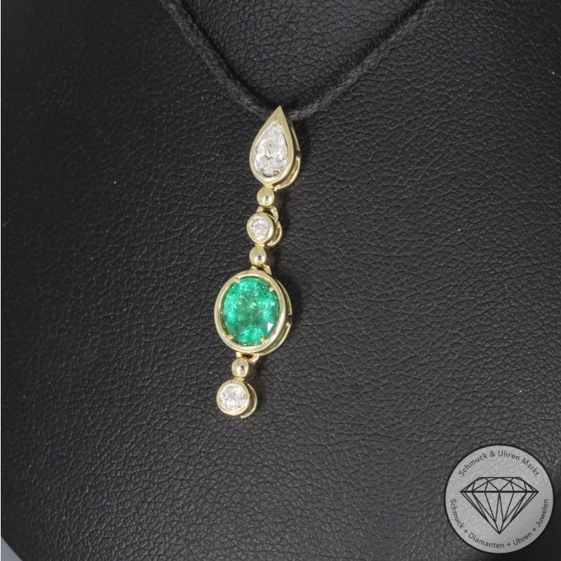 Wert 2290 € Brillant Diamant Smaragd Anhänger in 585er 14 K Gelbgold - 99224