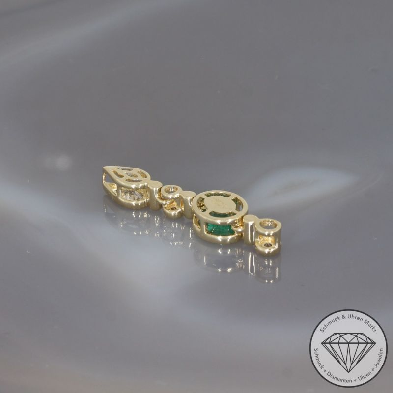 Wert 2290 € Brillant Diamant Smaragd Anhänger in 585er 14 K Gelbgold - 99224