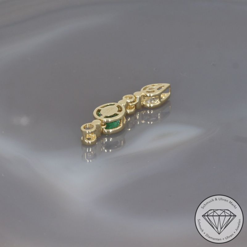 Wert 2290 € Brillant Diamant Smaragd Anhänger in 585er 14 K Gelbgold - 99224