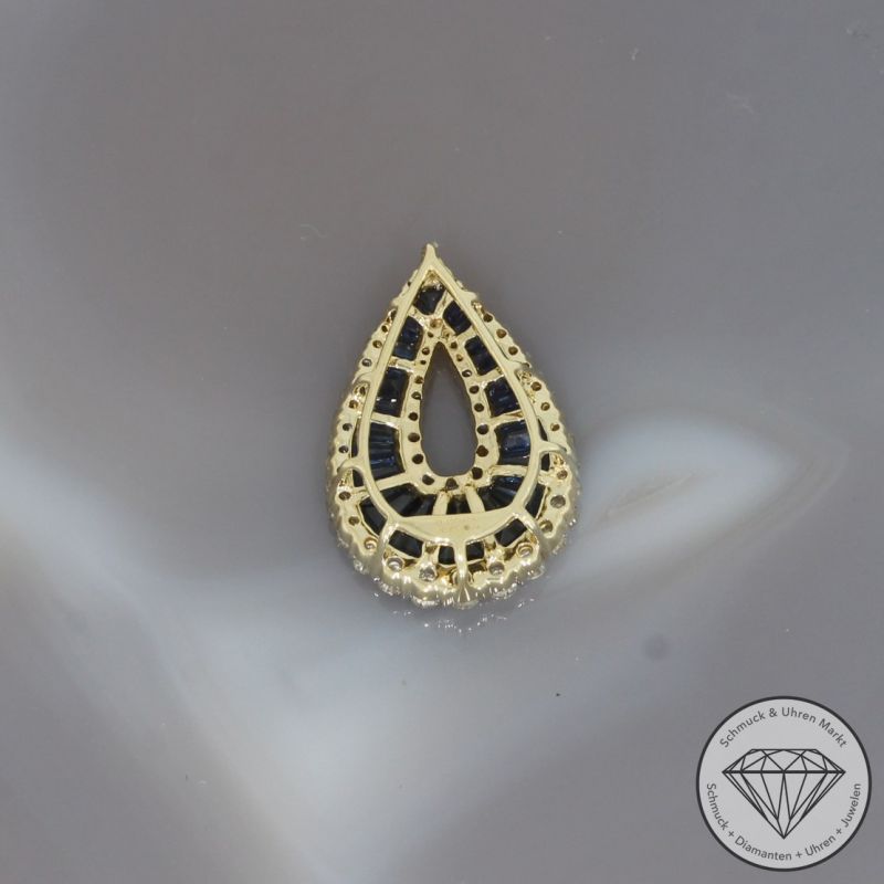 Wert 4090 € Brillant Saphir Anhänger in 585er 14 K Gelbgold - 99243