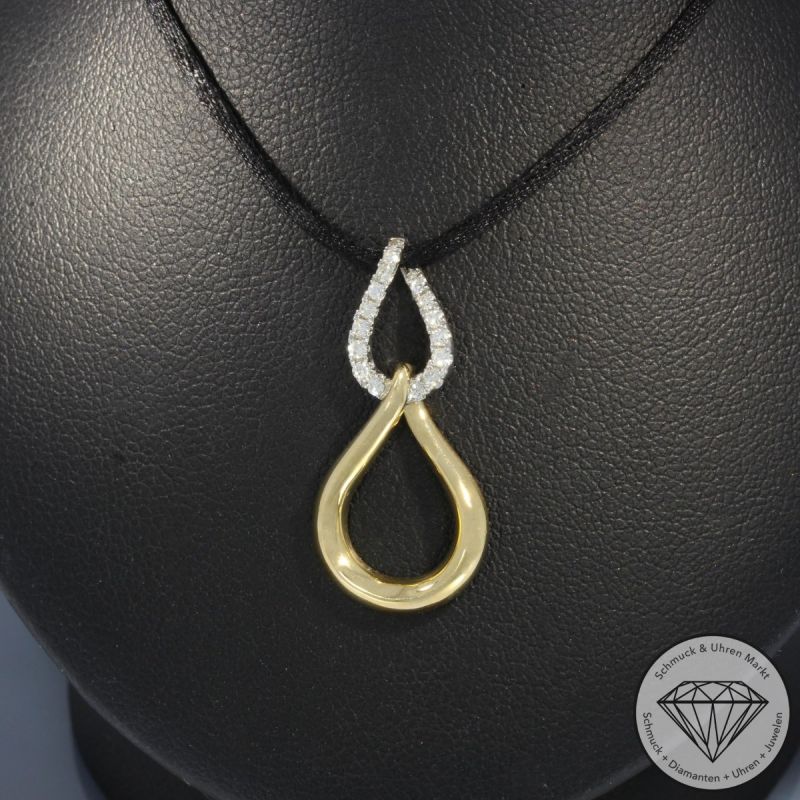 Wert 1350 € Bicolor Diamant Anhänger (0,13 carat) in 585er 14 K Gold - 99246