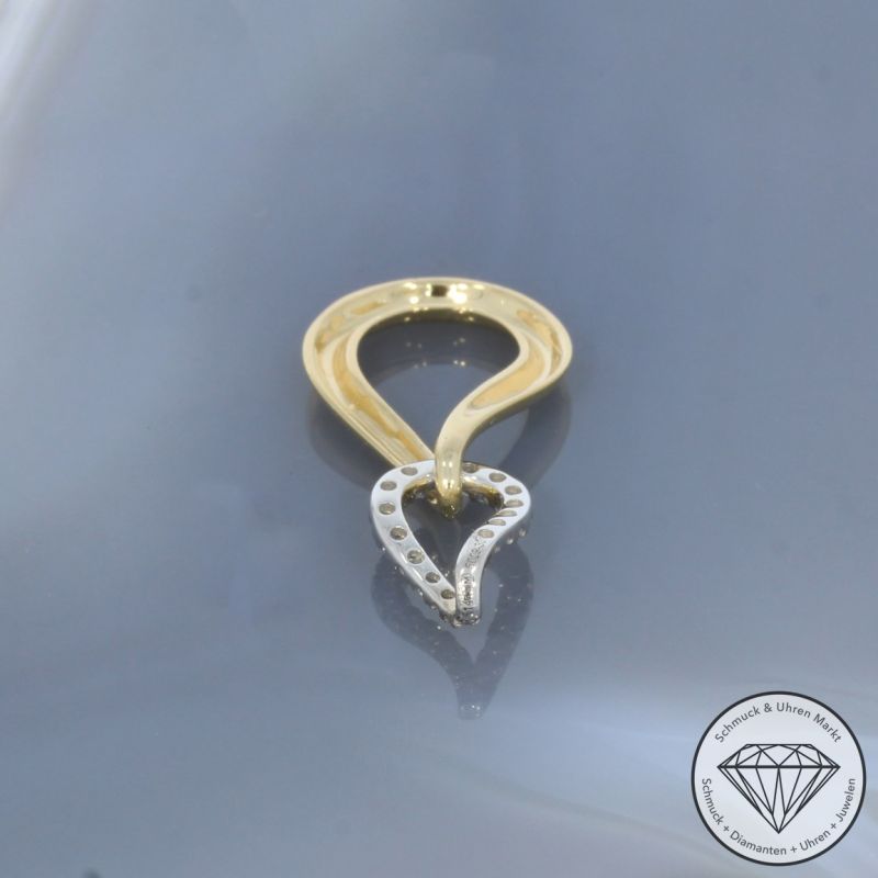 Wert 1350 € Bicolor Diamant Anhänger (0,13 carat) in 585er 14 K Gold - 99246