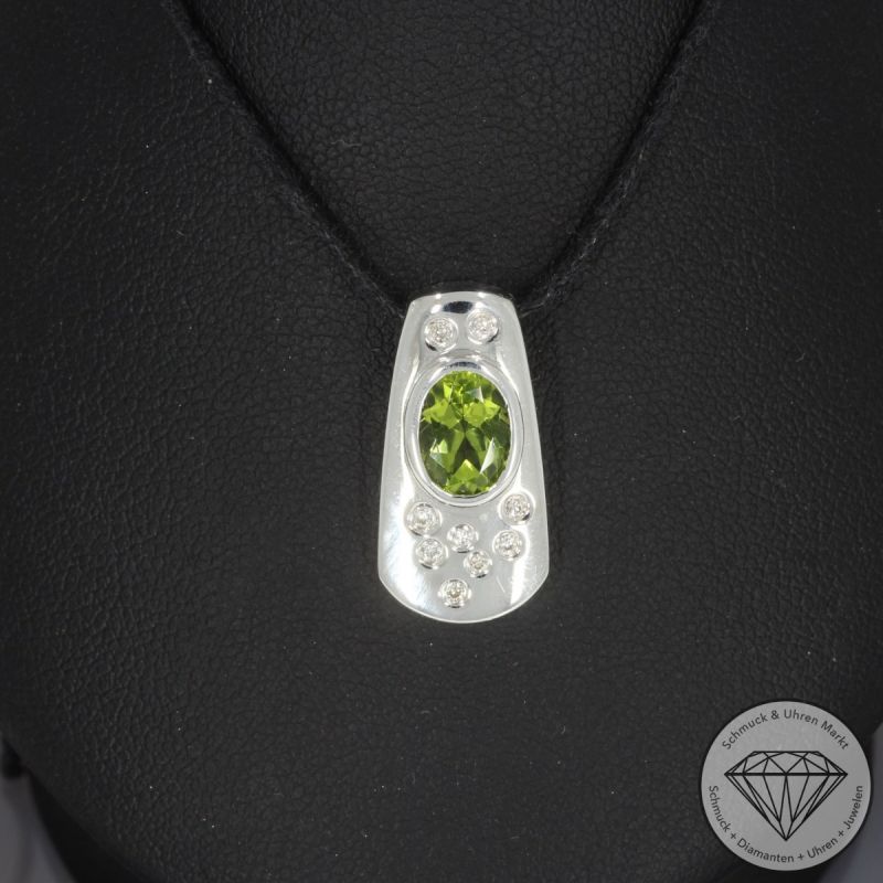 Wert 1390 € Brillant Peridot Anhänger in 750er 18 K Weißgold - 99248