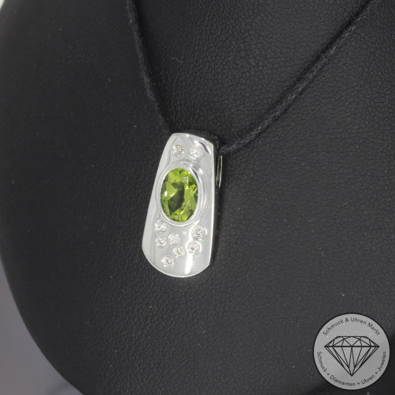 Wert 1390 € Brillant Peridot Anhänger in 750er 18 K Weißgold - 99248