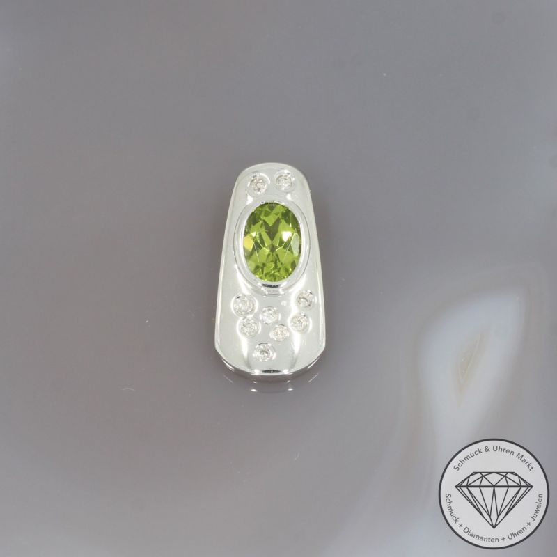 Wert 1390 € Brillant Peridot Anhänger in 750er 18 K Weißgold - 99248