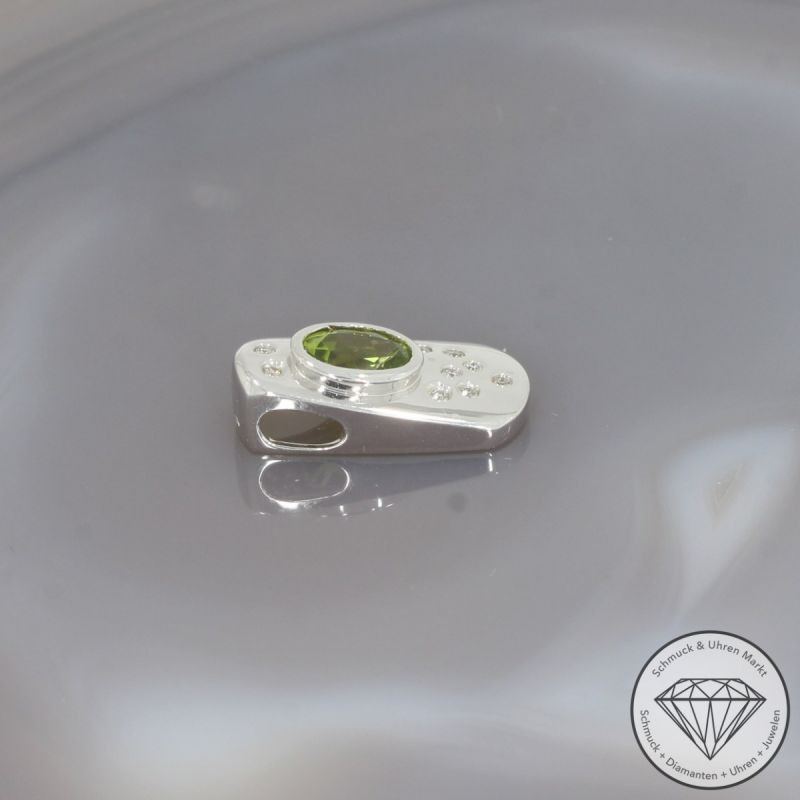 Wert 1390 € Brillant Peridot Anhänger in 750er 18 K Weißgold - 99248