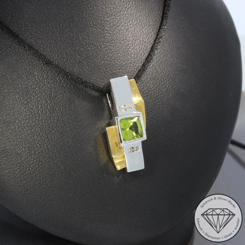 Wert 1540 € Bicolor Brillant Peridot Anhänger in 750er 18 K Gold - 99253