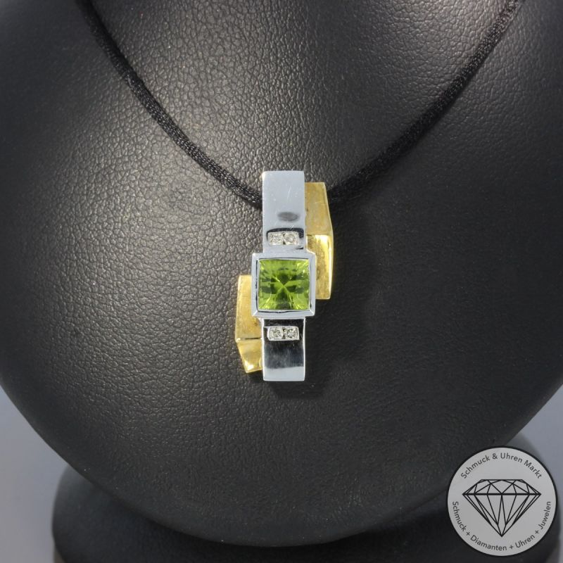 Wert 1540 € Bicolor Brillant Peridot Anhänger in 750er 18 K Gold - 99253