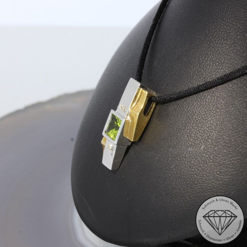 Wert 1540 € Bicolor Brillant Peridot Anhänger in 750er 18 K Gold - 99253