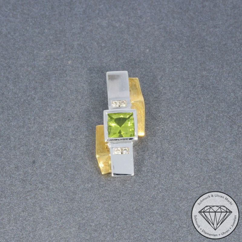 Wert 1540 € Bicolor Brillant Peridot Anhänger in 750er 18 K Gold - 99253