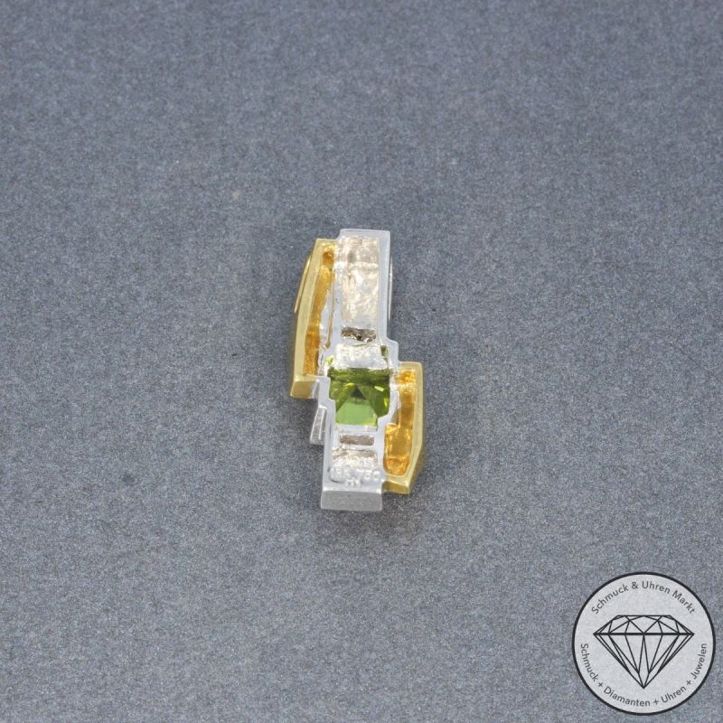 Wert 1540 € Bicolor Brillant Peridot Anhänger in 750er 18 K Gold - 99253