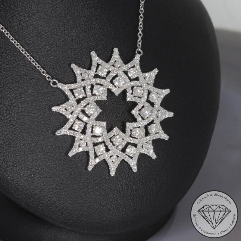 Wert 11350 € Brillant Diamant Collier Sonne in 750er 18 K Weißgold - 99254
