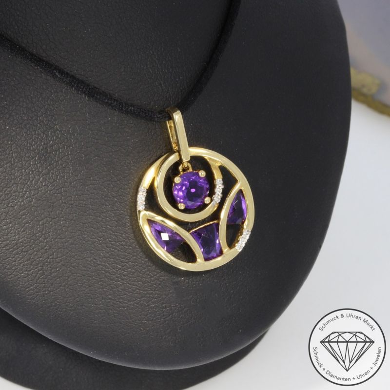 Wert 1210 € Brillant Amethyst Anhänger in 585er 14 K Gelbgold - 99259