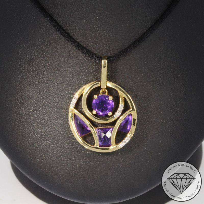 Wert 1210 € Brillant Amethyst Anhänger in 585er 14 K Gelbgold - 99259