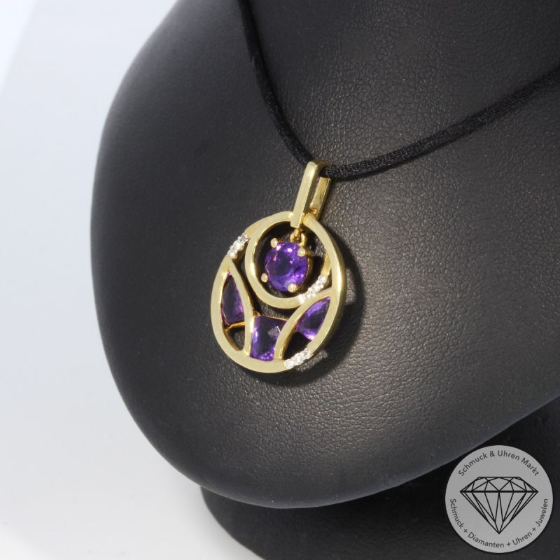 Wert 1210 € Brillant Amethyst Anhänger in 585er 14 K Gelbgold - 99259