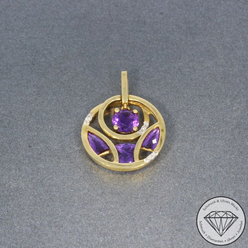 Wert 1210 € Brillant Amethyst Anhänger in 585er 14 K Gelbgold - 99259