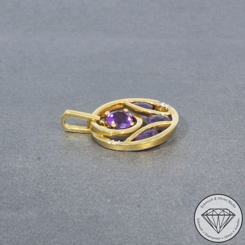 Wert 1210 € Brillant Amethyst Anhänger in 585er 14 K Gelbgold - 99259