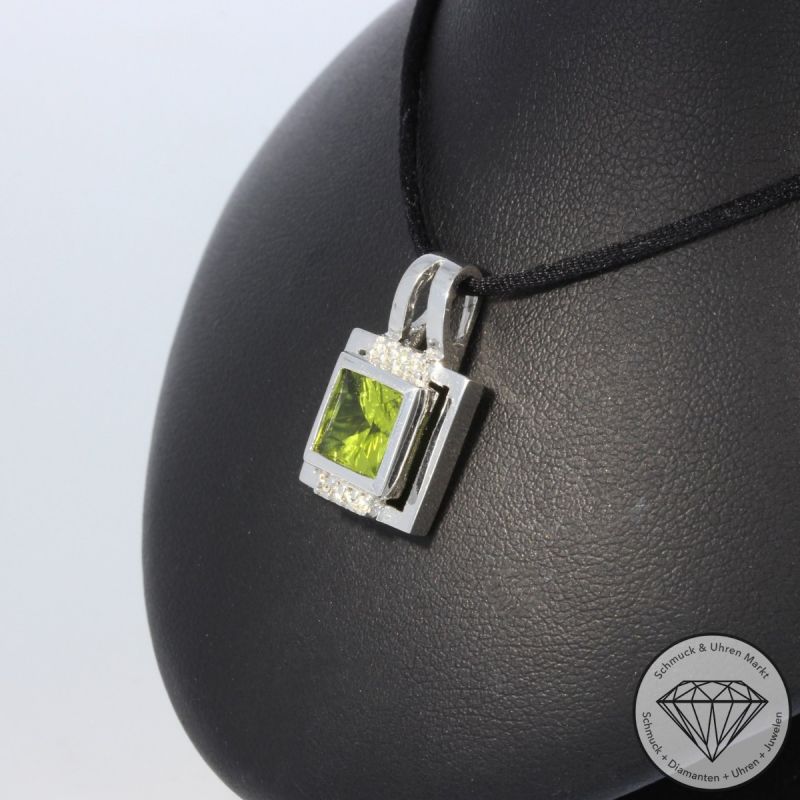 Wert 1190 € Brillant Peridot Anhänger in 750er 18 K Weißgold - 99260