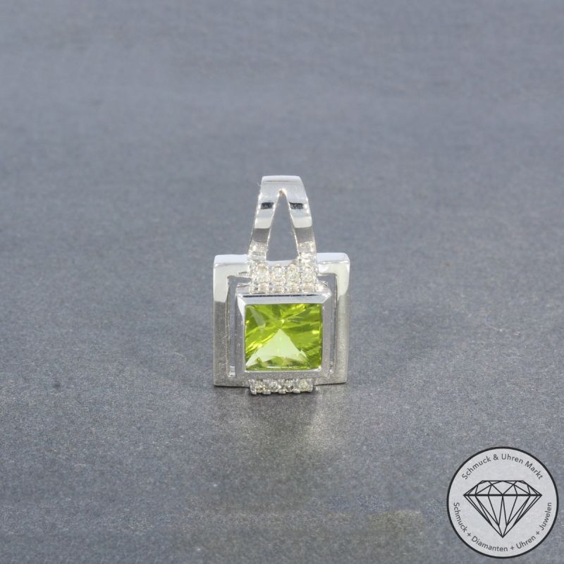 Wert 1190 € Brillant Peridot Anhänger in 750er 18 K Weißgold - 99260