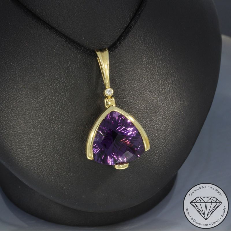 Wert 1770 € Brillant Amethyst Anhänger in 585er 14 K Gelbgold - 99261