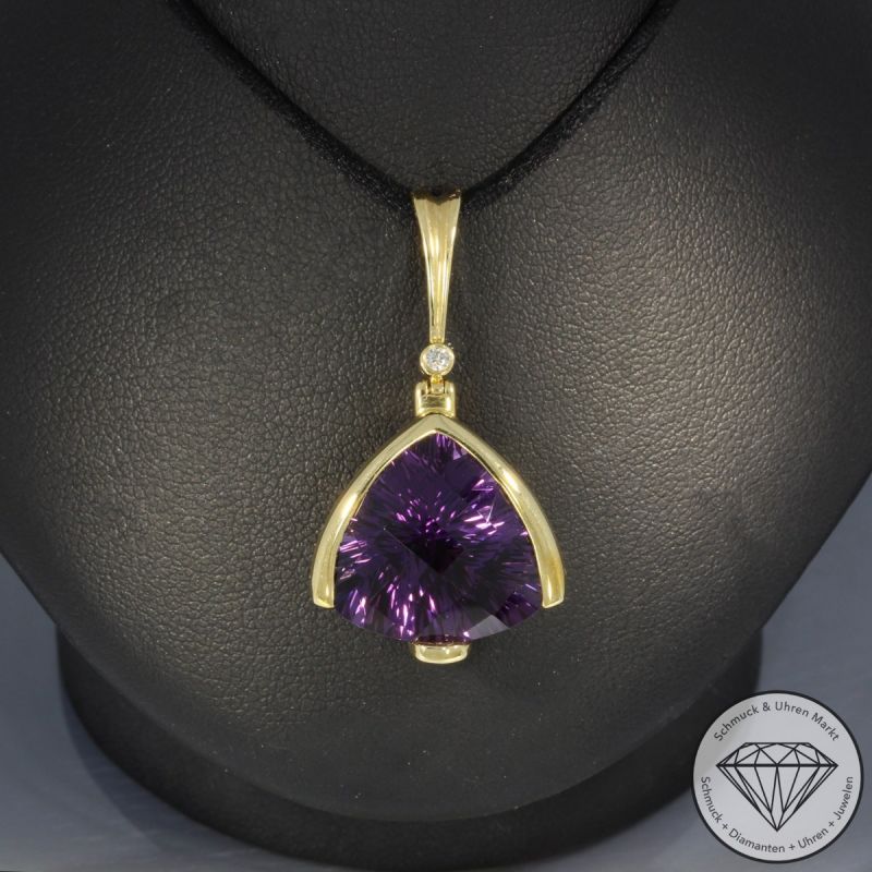 Wert 1770 € Brillant Amethyst Anhänger in 585er 14 K Gelbgold - 99261