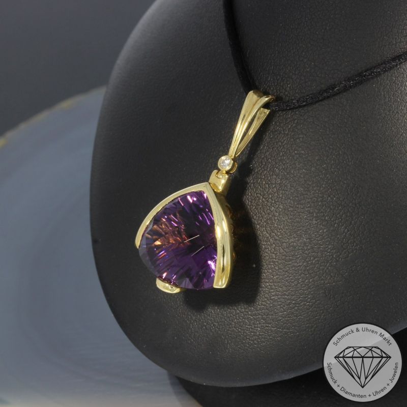 Wert 1770 € Brillant Amethyst Anhänger in 585er 14 K Gelbgold - 99261
