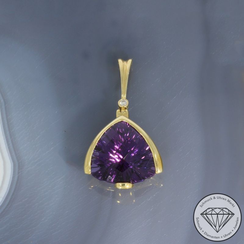 Wert 1770 € Brillant Amethyst Anhänger in 585er 14 K Gelbgold - 99261