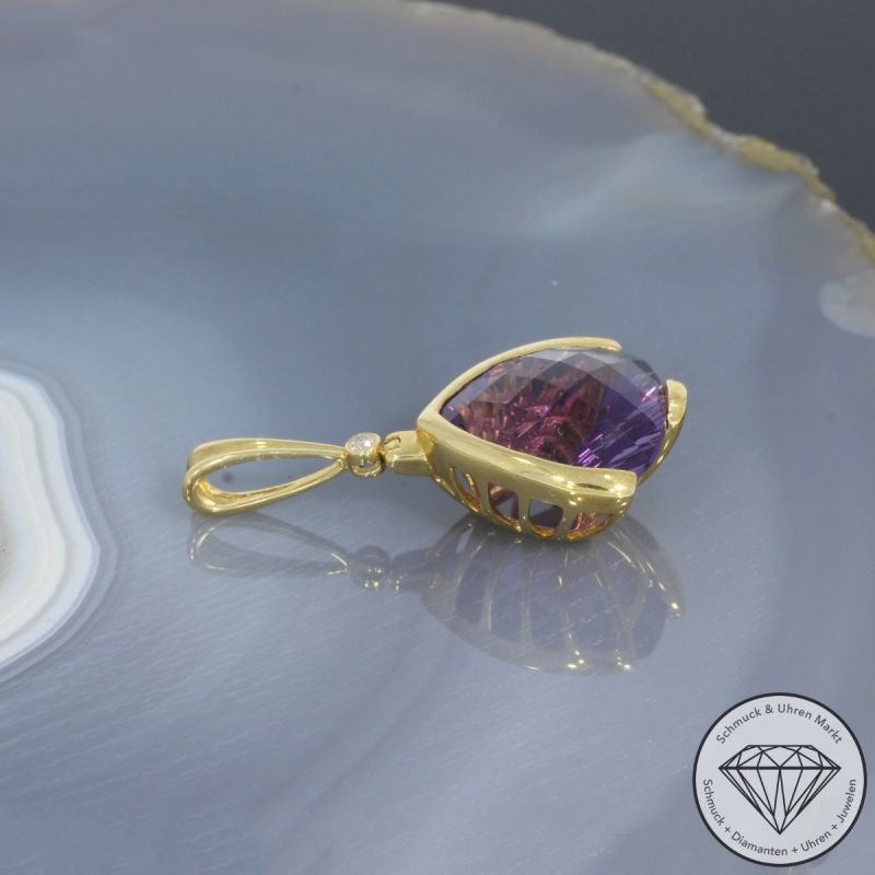 Wert 1770 € Brillant Amethyst Anhänger in 585er 14 K Gelbgold - 99261