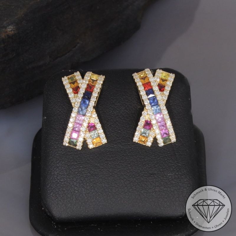 Wert 3650 € Diamant Saphir Ohrringe in 585er 14 K Gelbgold - 99262