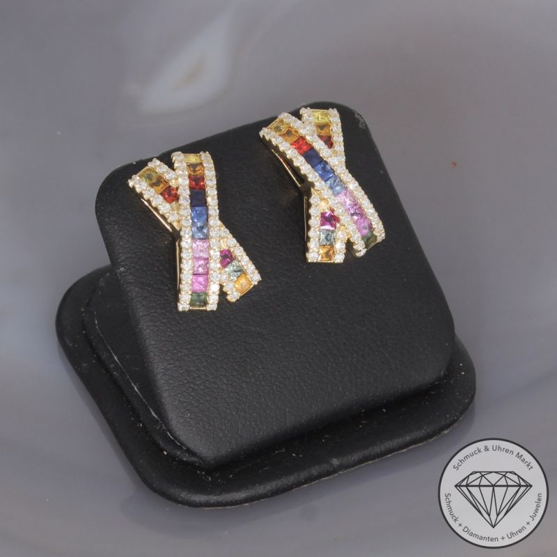 Wert 3650 € Diamant Saphir Ohrringe in 585er 14 K Gelbgold - 99262