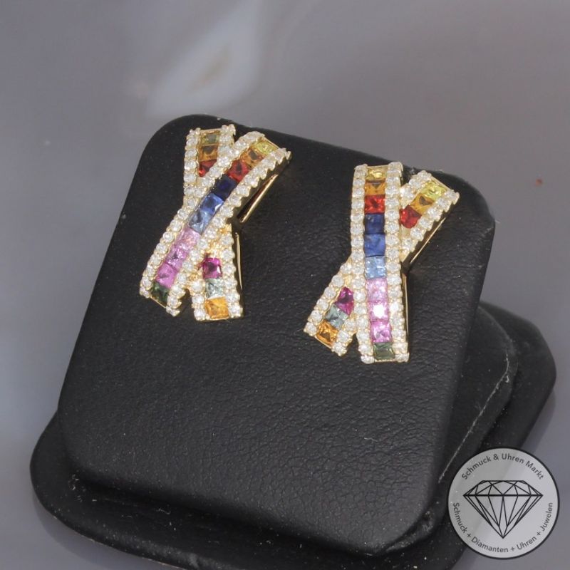 Wert 3650 € Diamant Saphir Ohrringe in 585er 14 K Gelbgold - 99262